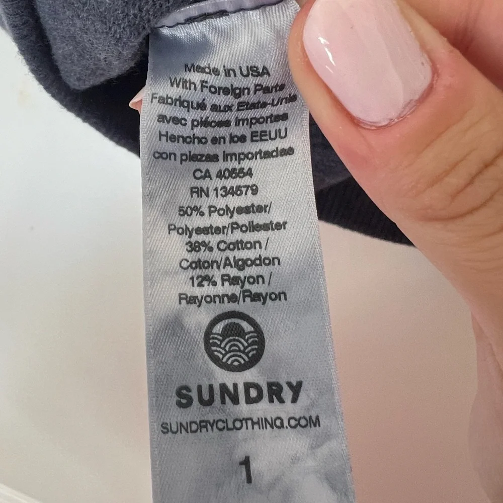 Sundry Tie Dye Puff Sleeve Raglan Sweatshirt in Navy/White Size S (4-6) - Picture 7 of 15